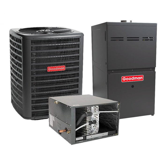 1.5 Ton 14.5 SEER2 Goodman AC GSXH501810 and 80% AFUE 40,000 BTU Gas Furnace GM9C800403AN Horizontal System with Coil CHPTA1822A4 - Bundle View