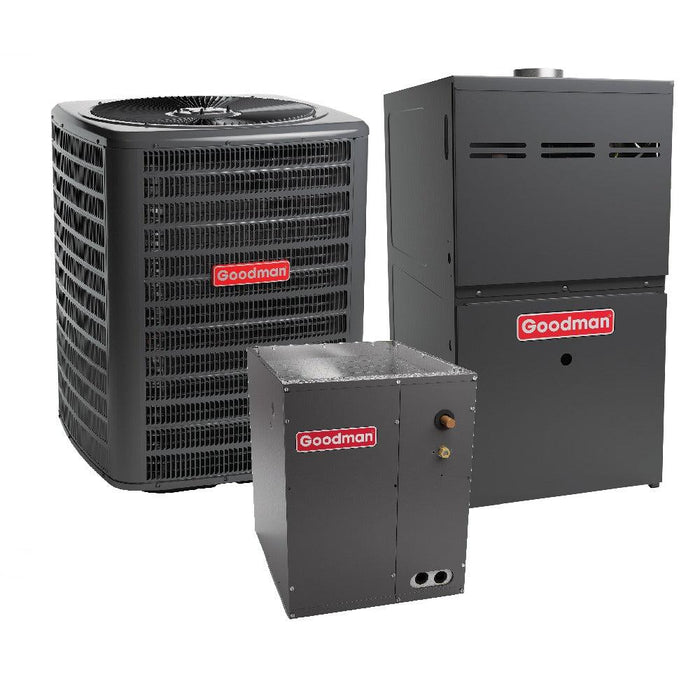 1.5 Ton 14.5 SEER2 Goodman AC GSXH501810 and 80% AFUE 40,000 BTU Gas Furnace GM9C800403AX Upflow System with Coil CAPTA1818A4 - Bundle View