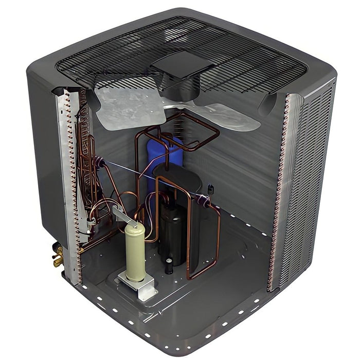 2 Ton 14.3 SEER2 Goodman AC GSXC702410 and Vertical Coil CAPTA2422A4 - Condenser Inside View