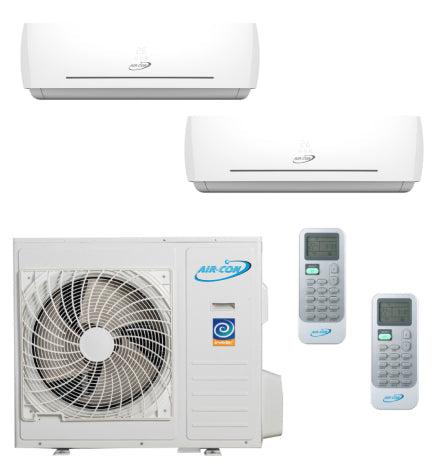 Air-Con 24,000 BTU 22 SEER 2-Zone Wall Mounted 12k+12k Mini Split Air Conditioner and Heater System