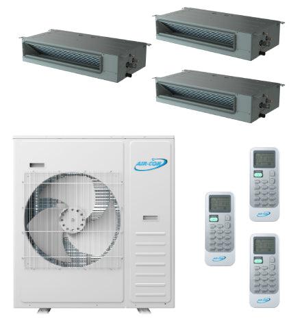 Air-Con 42,000 BTU 20 SEER 3-Zone Concealed Duct 9k+9k+12k Mini Split Air Conditioner and Heater System