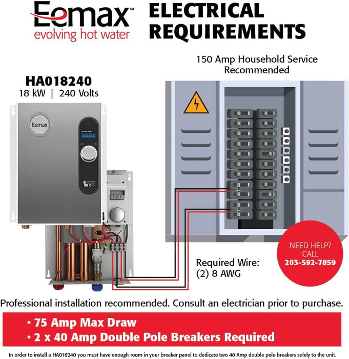Eemax HomeAdvantage II 18kW 240V Electric Tankless Water Heater