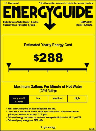 Eemax HomeAdvantage II 18kW 240V Electric Tankless Water Heater