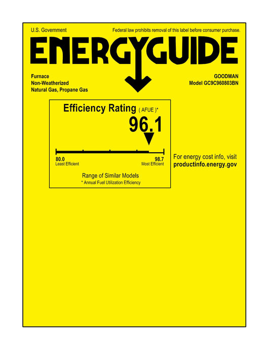 Goodman 96% AFUE 80,000 BTU 2-Stage Low NOx Gas Furnace - Downflow/Horizontal