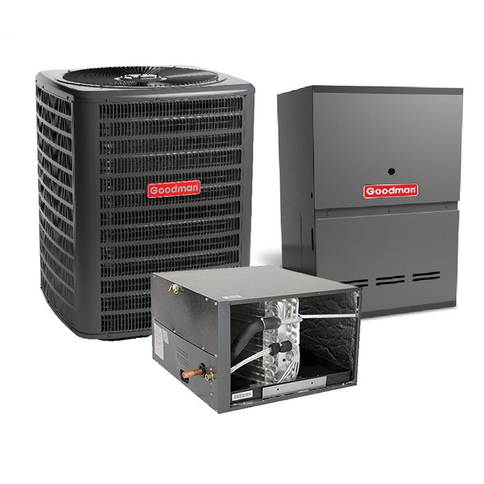 1.5 Ton 14.4 SEER2 Goodman Heat Pump GSZB401810 and 80% AFUE 60,000 BTU Gas Furnace GCVC800603BX Horizontal System with Coil CHPTA1822A4 - Bundle View