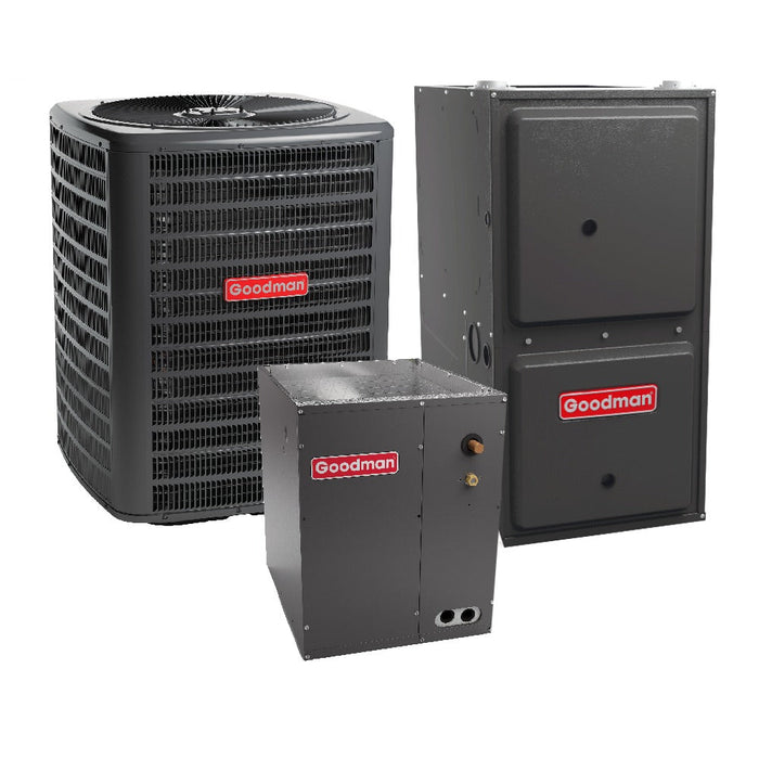 1.5 Ton 14.4 SEER2 Goodman Heat Pump GSZB401810 and 97% AFUE 80,000 BTU Gas Furnace GCVM970803BN Downflow System with Coil CAPTA2422A4 - Bundle View