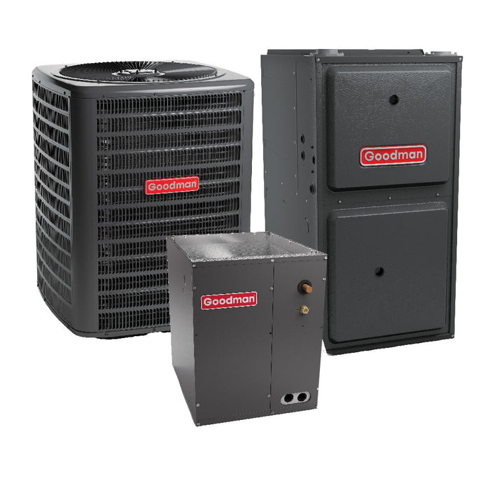 1.5 Ton 14.4 SEER2 Goodman Heat Pump GSZB401810 and 92% AFUE 60,000 BTU Gas Furnace GM9S920603BN Upflow System with Coil CAPTA2422C4 - Bundle View