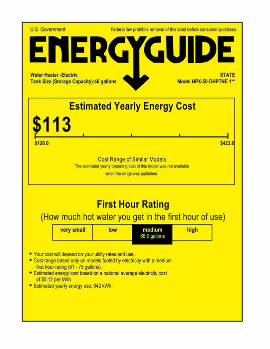 State HPX-50-DHPTNE Proline XE Series 50 Gallon Capacity 4.5 kW Heating Input Hybrid Electric Heat Pump Water Heater